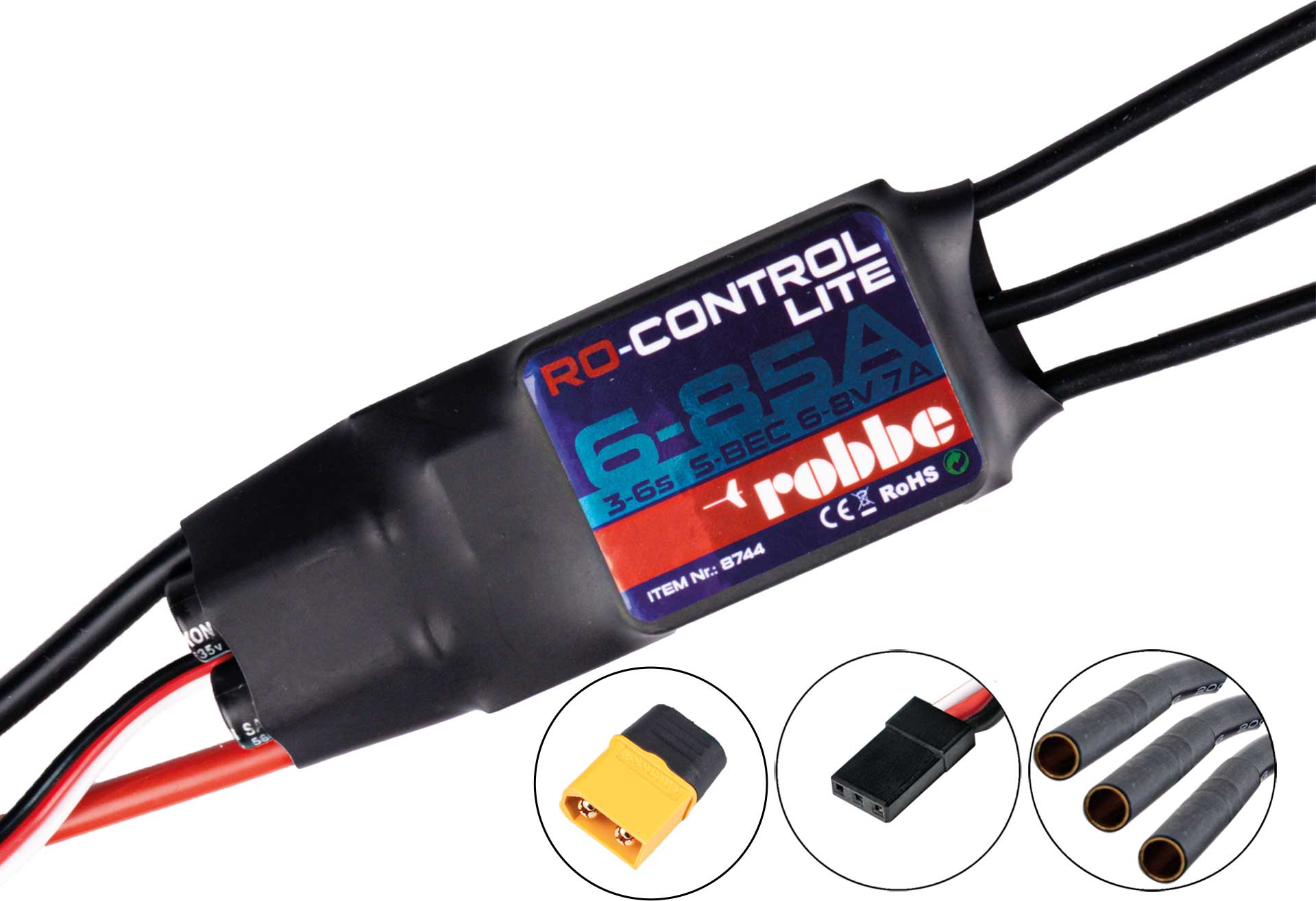 Robbe RO-CONTROL 6-85 LITE 3-6S-85(100A) XT-60 (6)8V 7A S-BEC, / 3,5mm Goldkontakt 8744