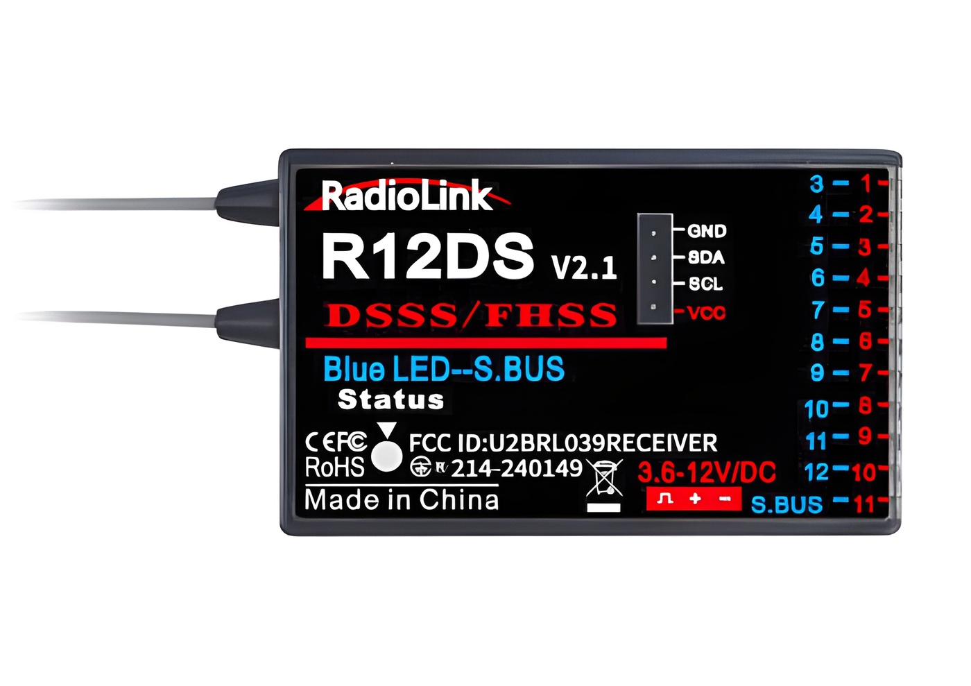 RadioLink Empänger R12DS 12-Kanal (AT9, AT9S, AT10, AT10ll) R12DS