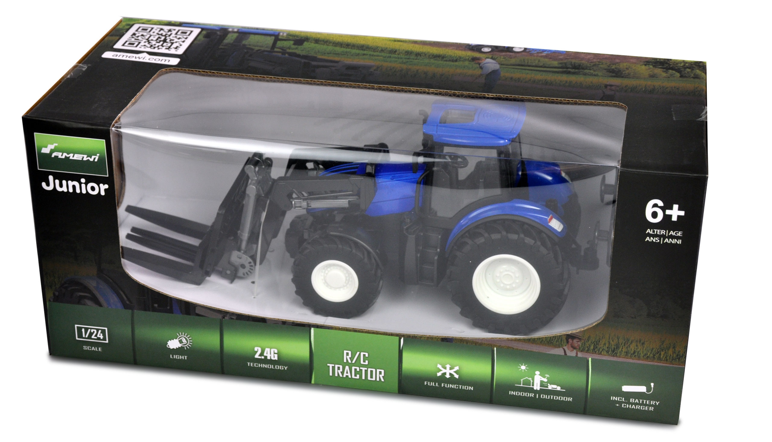 Amewi RC Traktor Frontlader mit Palettengabel 1:24 RTR 22596