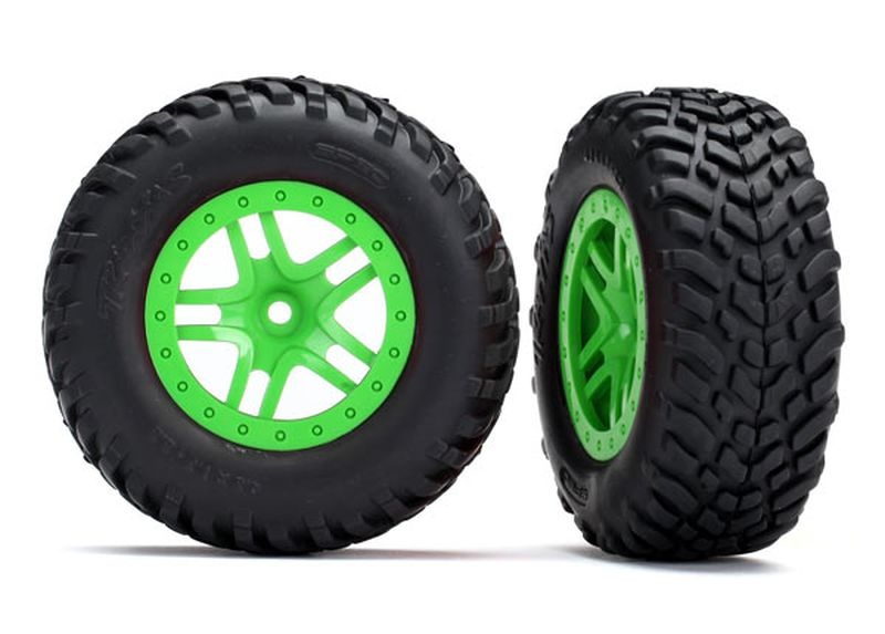 Traxxas 5892G Reifen auf Felge SCT Split-Spoke grün (2) 4WD v/h, 2WD h (TS