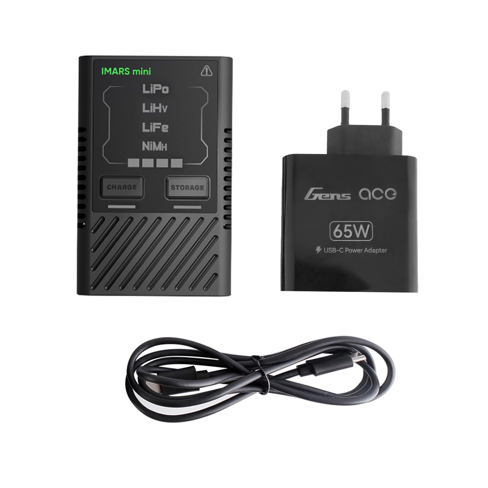 Gens Ace iMars mini G-Tech USB-C 2-4S 60W RC Akku Ladegerät mit Netzteil Adapter und Adpter Kabel GEA60WE1