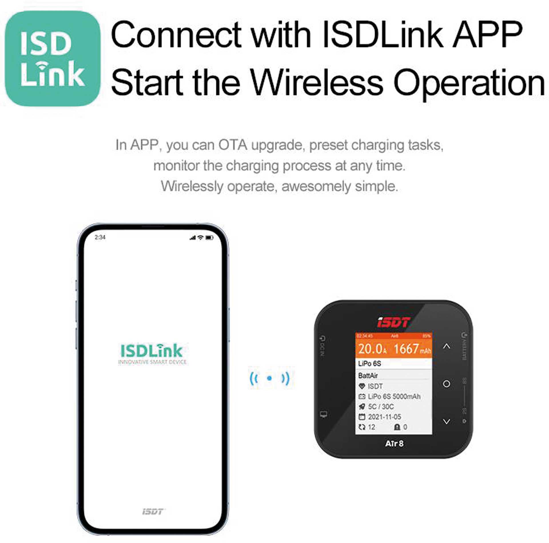 ISDT Air 8 mit BattAir Technologie 1-8S Wireless Smart Charger 500W Air8