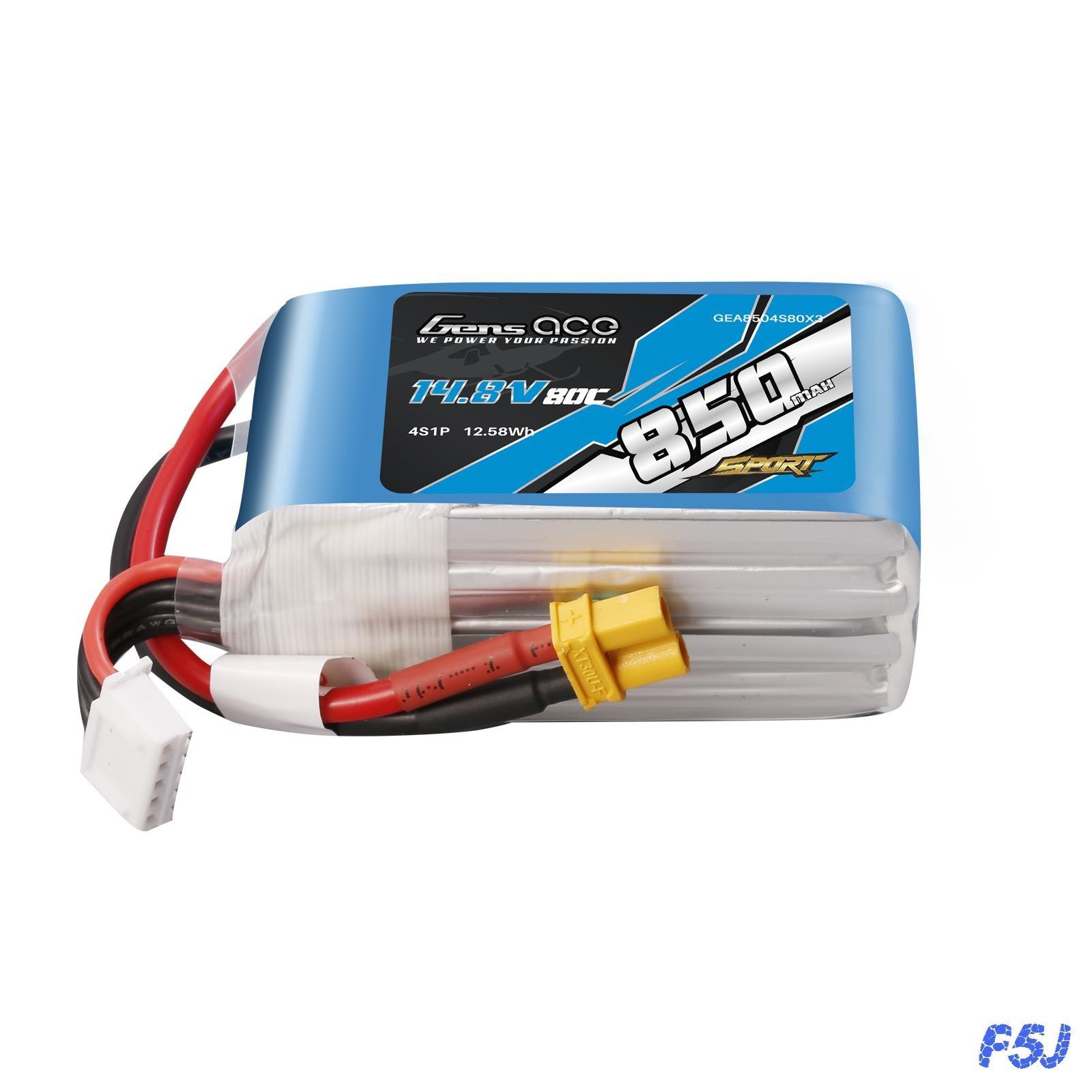 Gens Ace 850mAh 4S 14.8V 80C Lipo Akku Pack mit XT30 Stecker (F5J) GEA8504S80X3