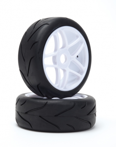 LPR VTEC 1/8 Off-Road Buggy -Racing Slick- Komplettrad - Strassenreifen auf weißer Felge (1 Paar) 65570