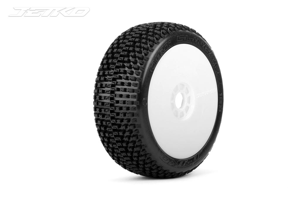 Jetko Dirt Slinger Super Soft verklebt auf Felge Revo weiß 1:8 (2) JK1005SSRW