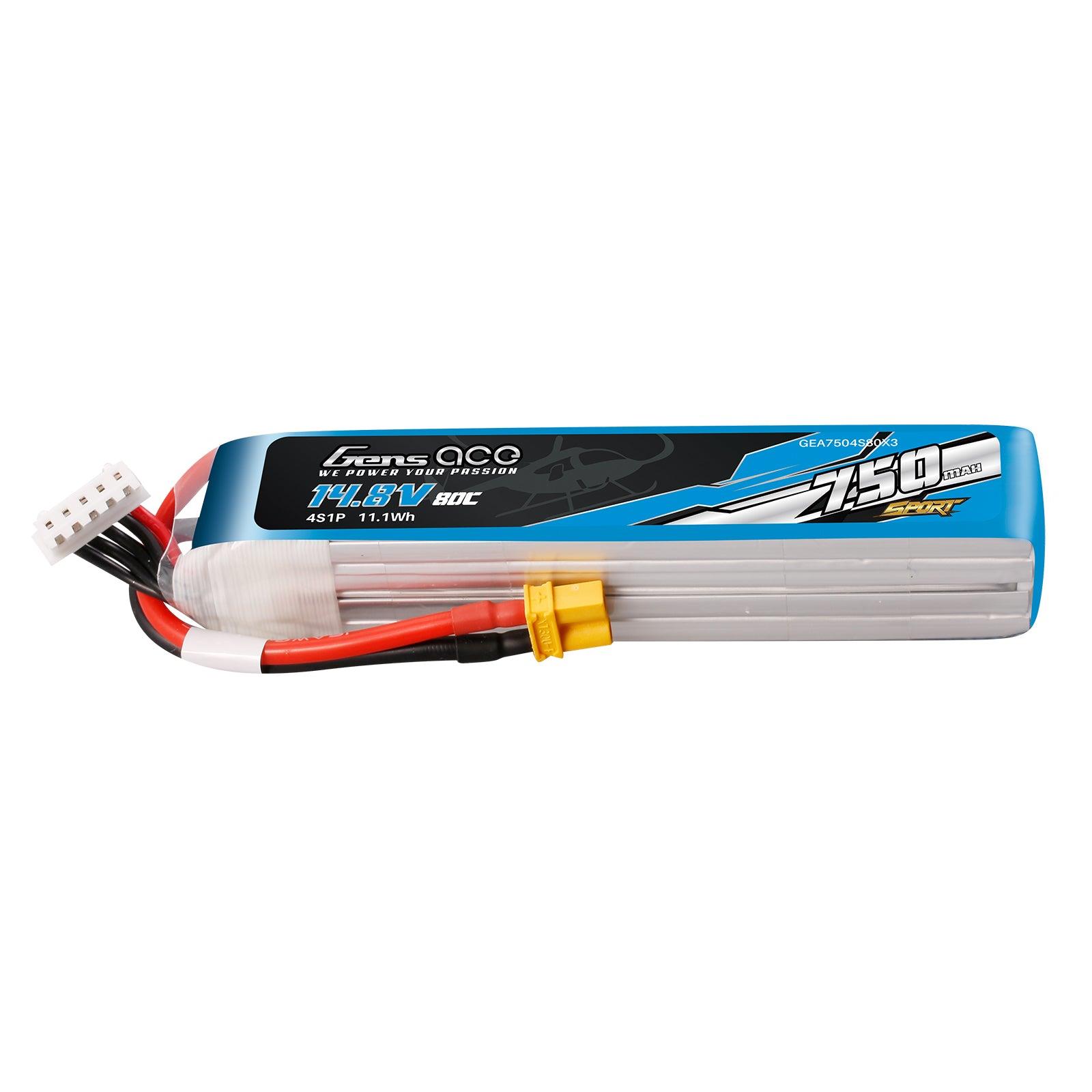 Gens Ace 750mAh 4S 14.8V 80C Lipo Akku Pack mit XT30 Stecker (F5J) GEA7504S80X3