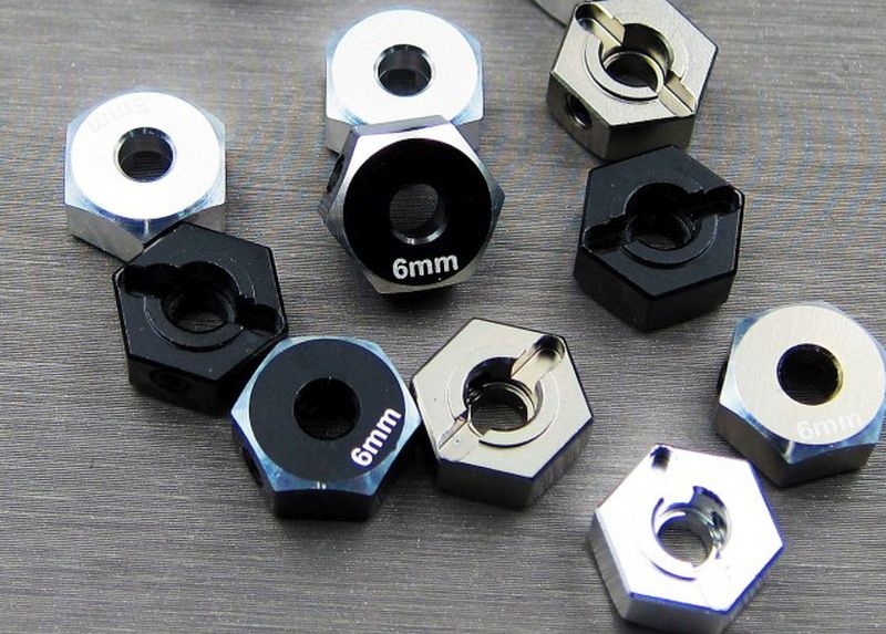 SAMIX Alum. Hex Adapter (6mm) schwarz für Axial SCX10-2 SCX2-6063-6