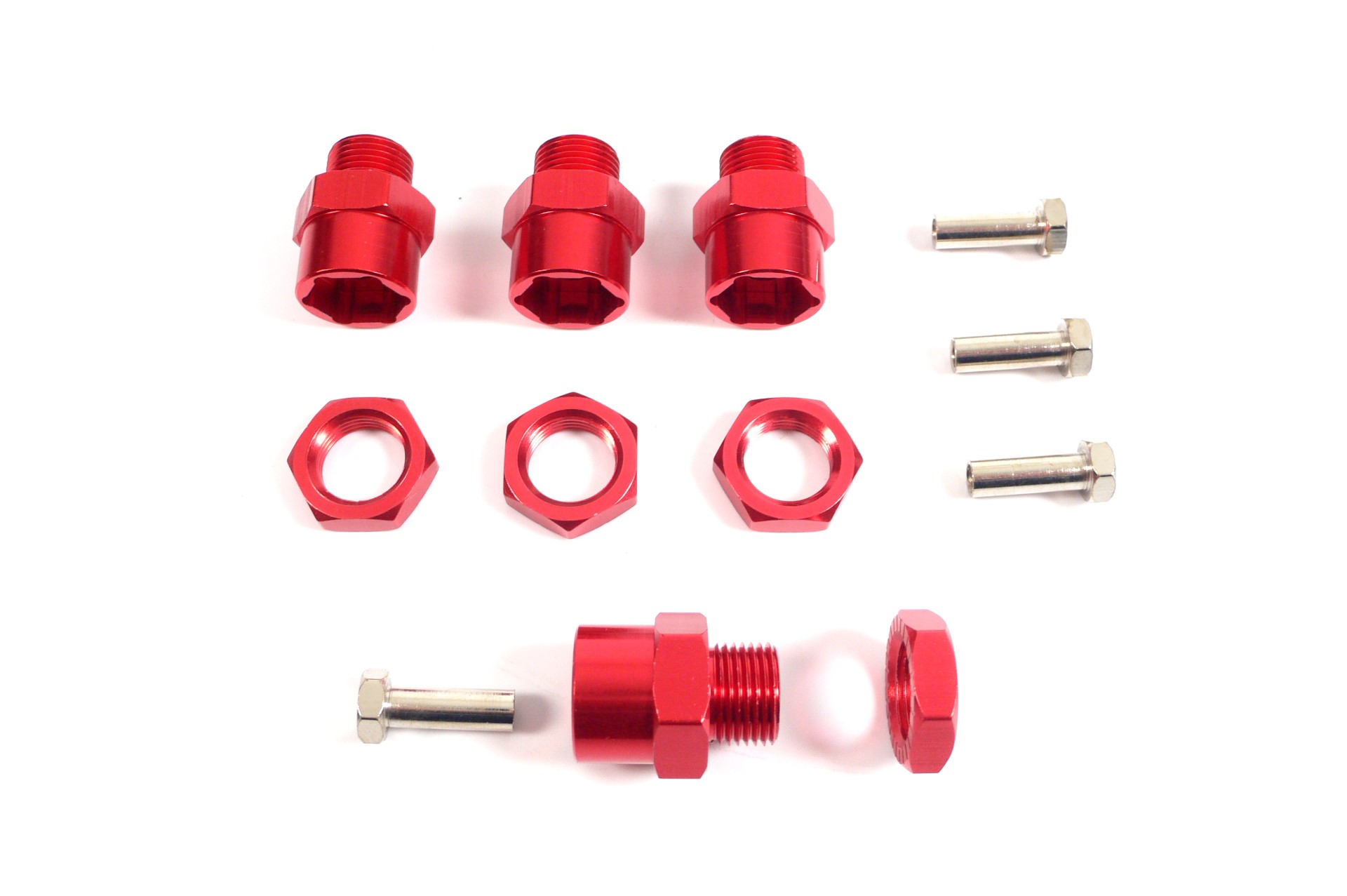 Aluminium Radadapter 12mm auf 17mm Rot mit 15mm Spurverbreiterung Hex Adapter