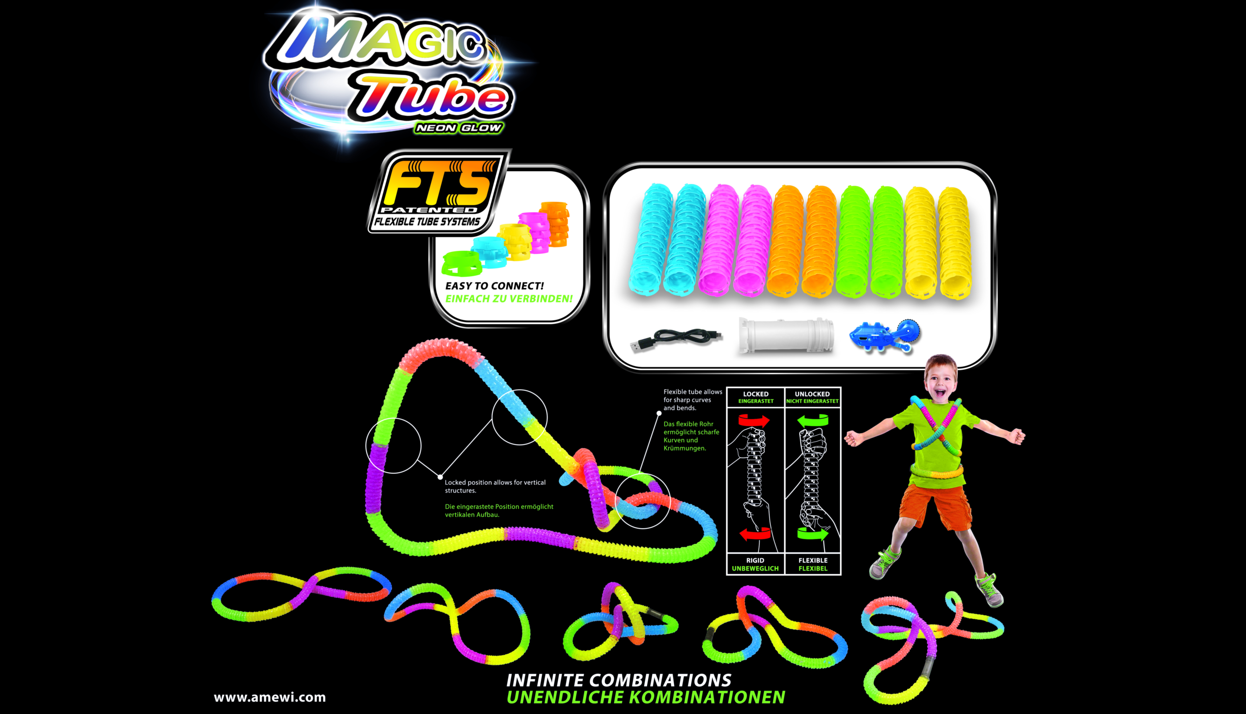 Amewi Magic Tube 220-teilig mit LED-Fahrzeug 100666