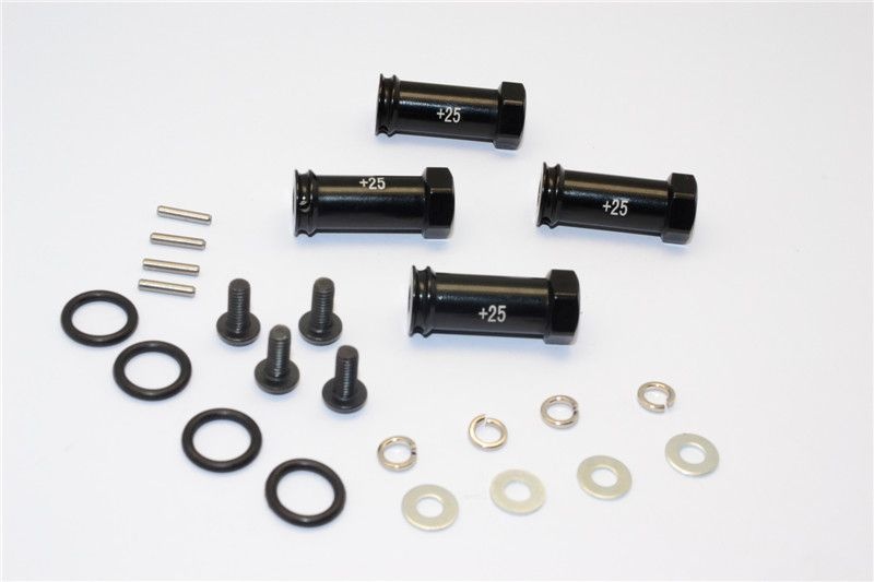 GPM Alu Hex-Adapter eloxiert schwarz (+25mm, 4 Stk.) Traxxas Slash 4x4
