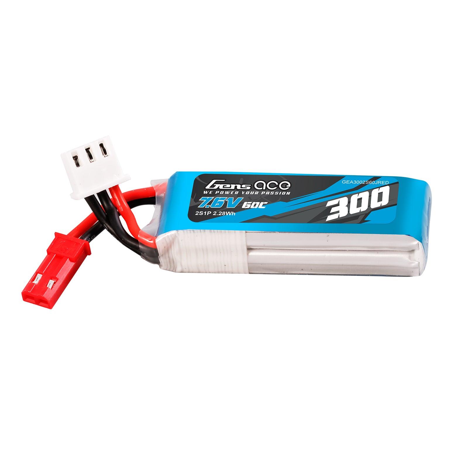 Gens Ace 300mAh 7.6V 60C 2S1P HV Lipo Akku Pack mit JST-SYP Stecker GEA3002S60JRED