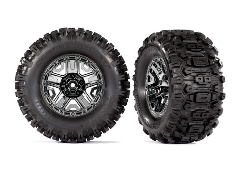 Traxxas Reifen auf Felgen schwarz-chrome 2.8 Sledgehammer+Einlagen 9072 - Abbildung 1