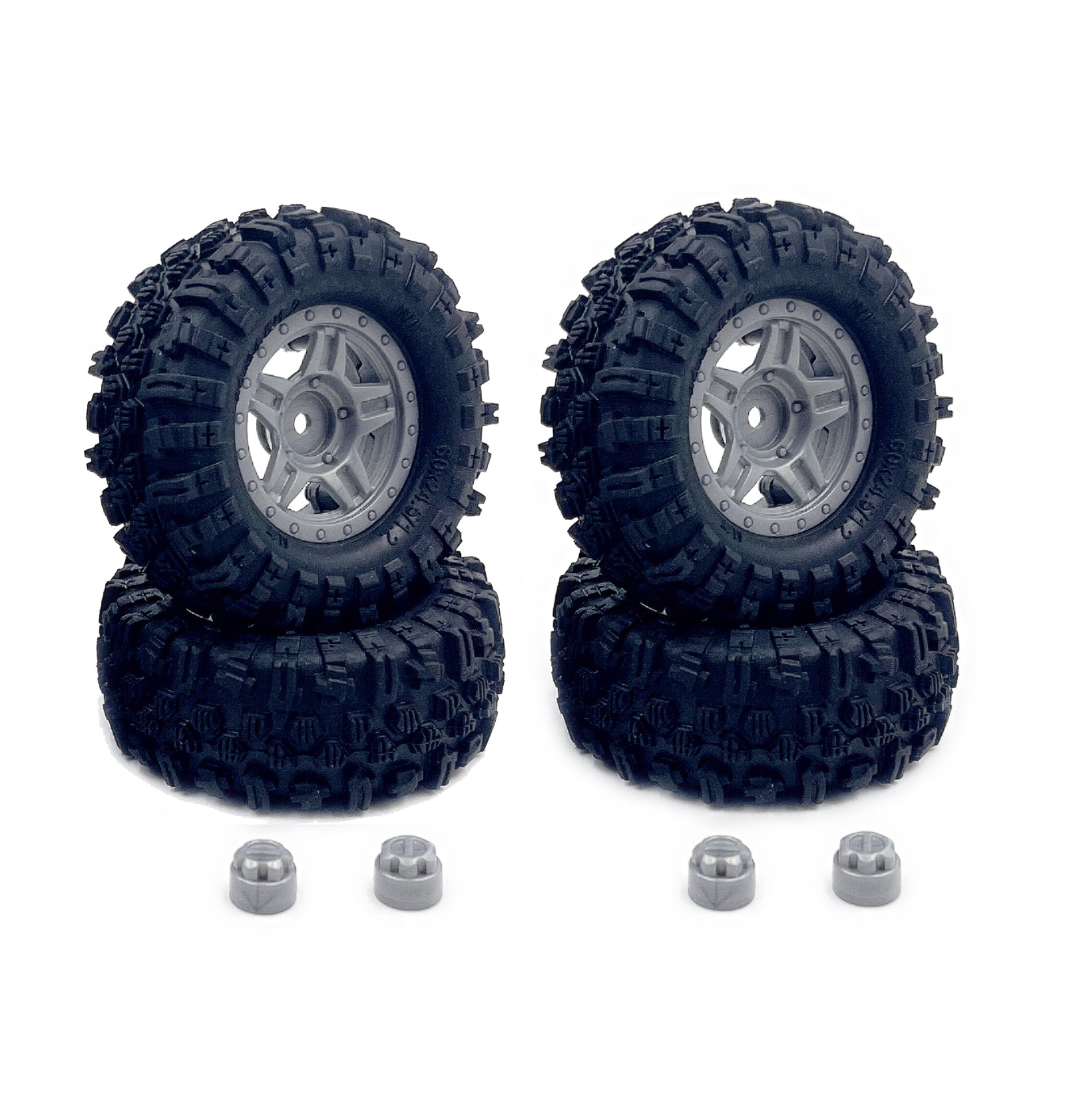 Hobby Plus 1.2inch Mudder Tire Set (60mm), Grey (4) 240525