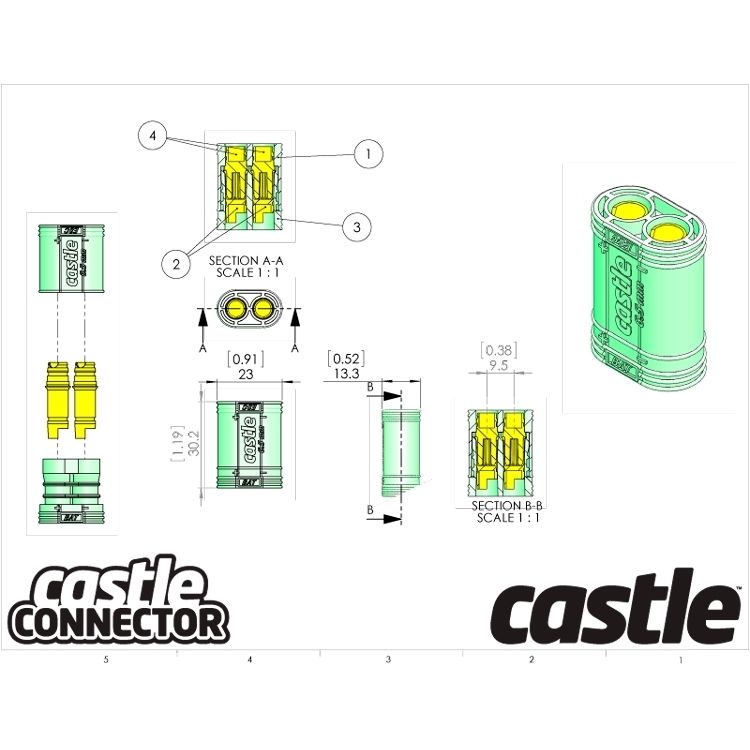 Castle Bullet Connector 6.5 mm mit Gehäuse 1Paar 011-0053-00