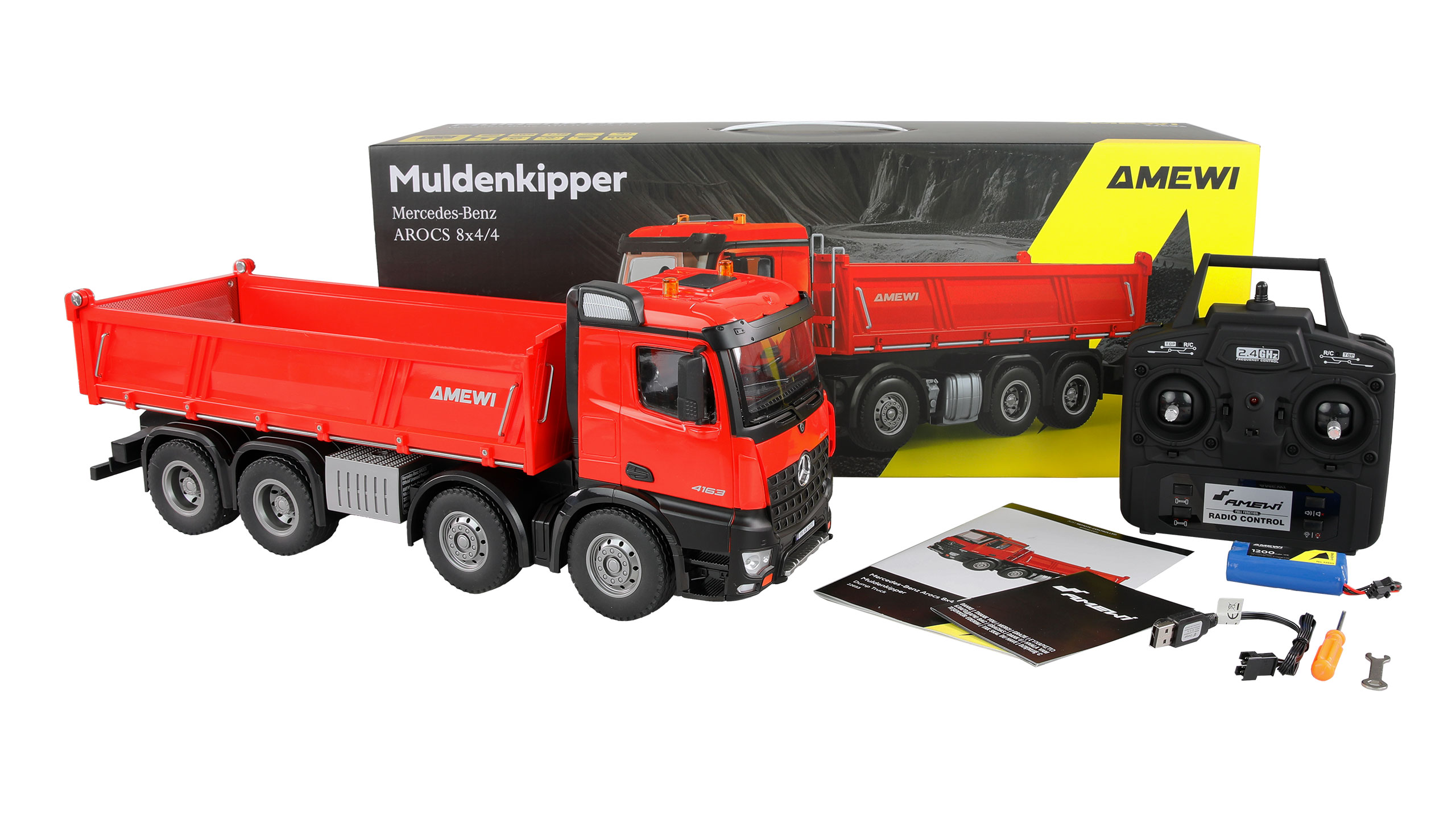 Amewi Mercedes-Benz Arocs Muldenkipper 8x4/4 4WD 1:18 RTR rot 22693