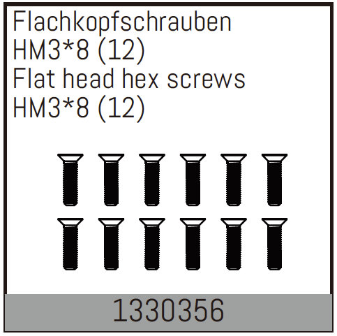 Absima HM3*8mm Flachkopfschrauben (12 St.) 1330356