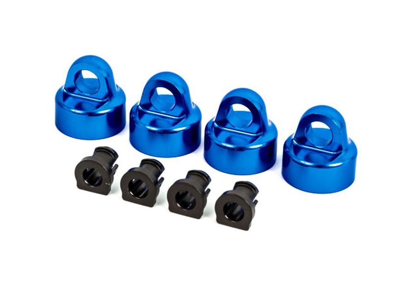 Traxxas GTX Dämpfer-Kappen Alu blau eloxiert + Spacer (je 4) für Sle 9664X