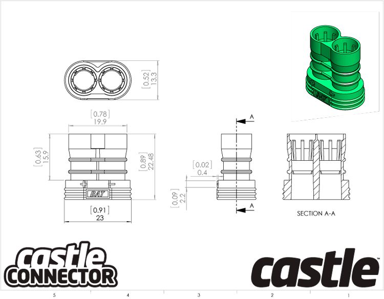 Castle Bullet Connector Female 6,5mm mit Gehäuse 3St. 011-0069-00