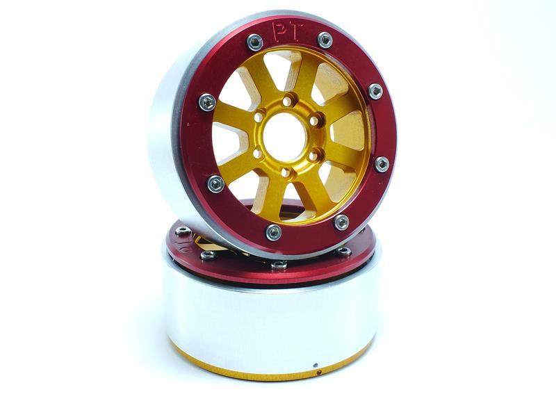 Metsafil Beadlock Wheels HAMMER gold/rot 1.9 (2 St.) ohne Radnabe MT5040GOR