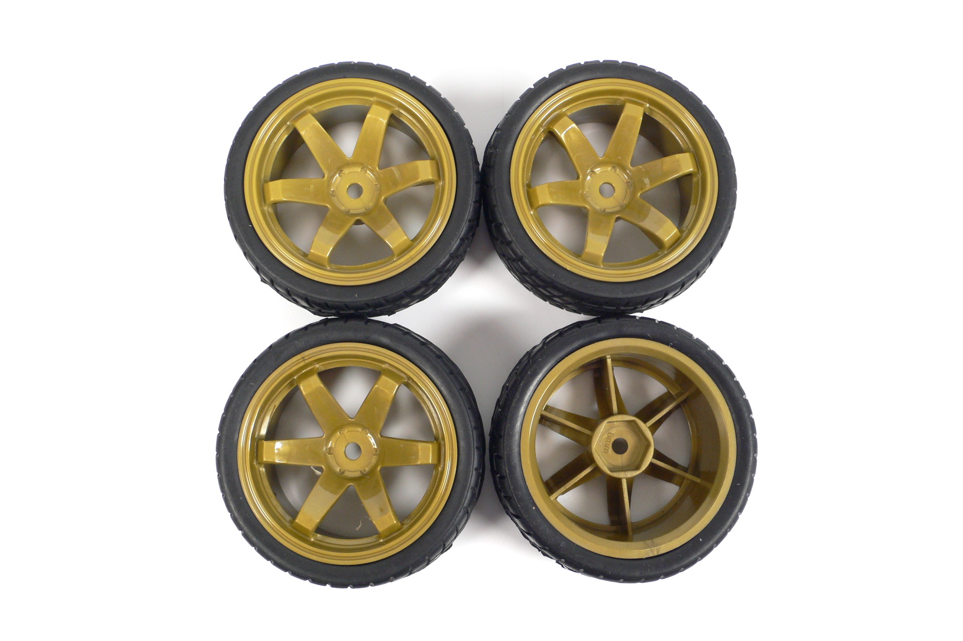 Tourenwagen Räder 1:10 Onroad Reifen mit 6-Speichenfelge gold (4)