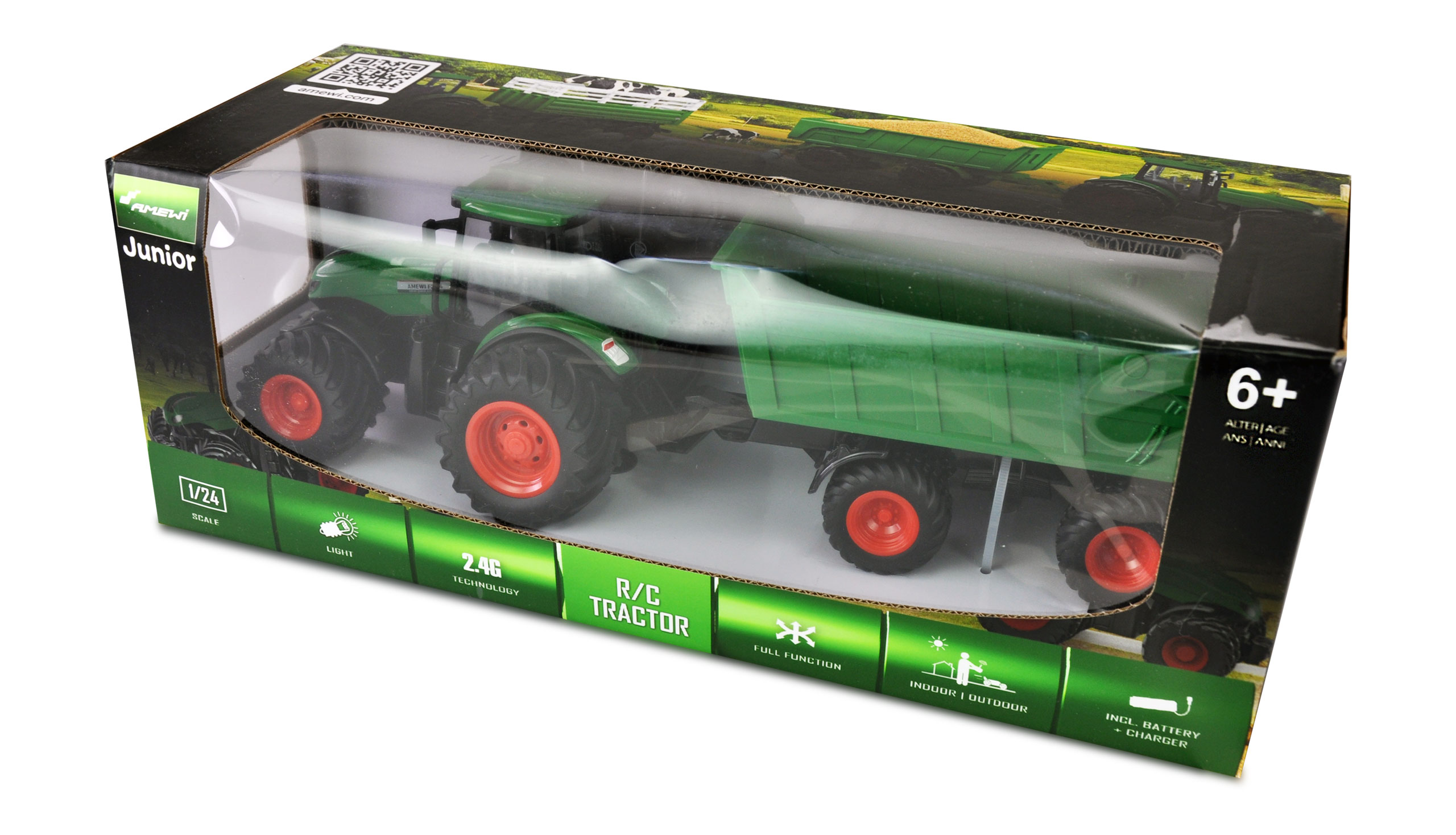 Amewi RC Traktor mit Kippanhänger 1:24 RTR grün 22635