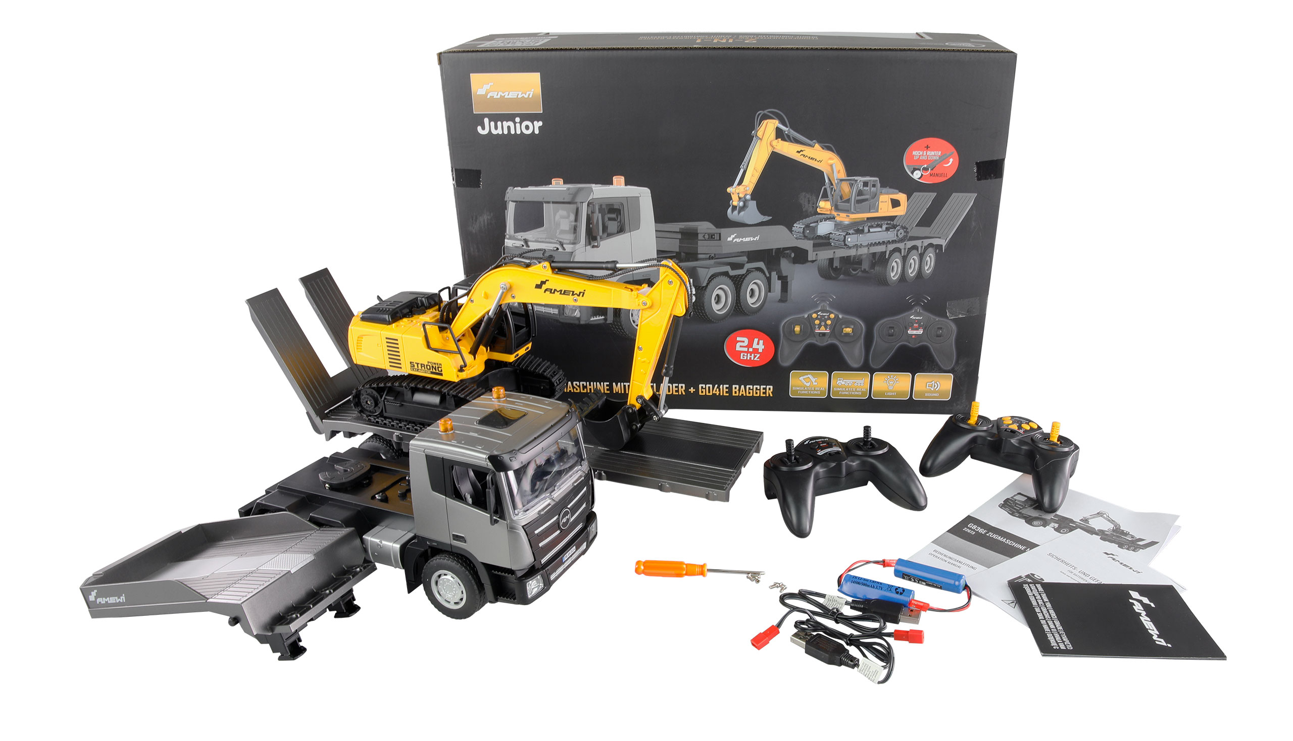 Amewi 2-in-1 Tieflader/Bagger-Set G836E/G041E 1:24 RTR 22673