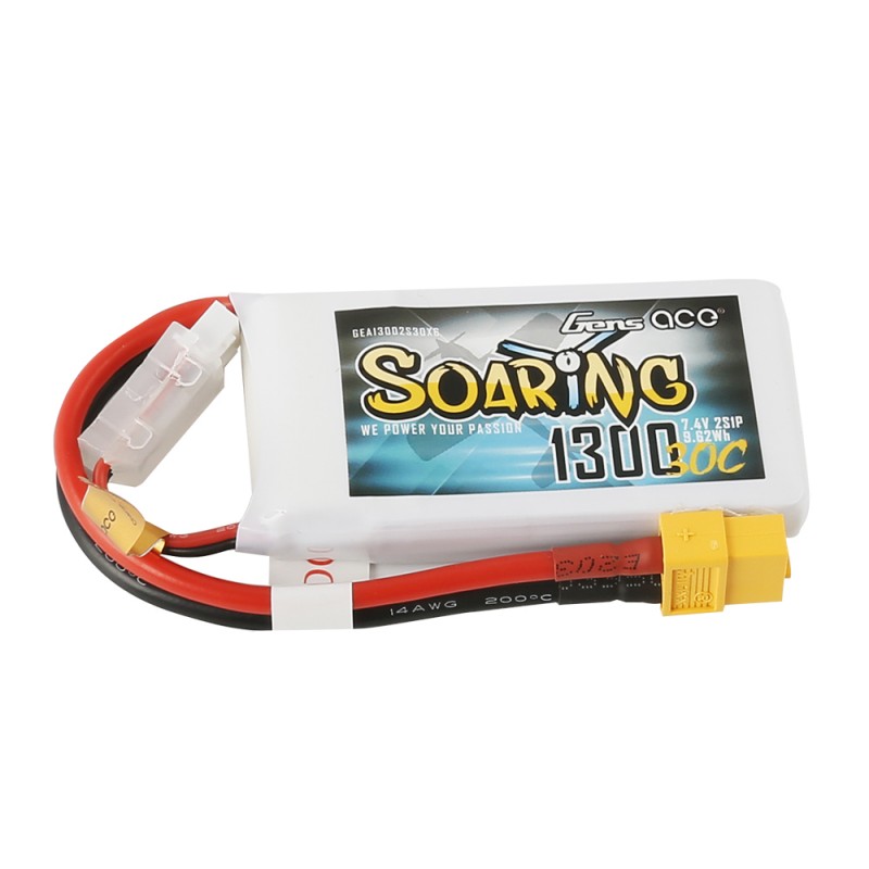 Gens ace Soaring LiPo 2S 7.4V-1300-30C (XT60) 69x34x14.5mm 79g GE1-1300S-2X
