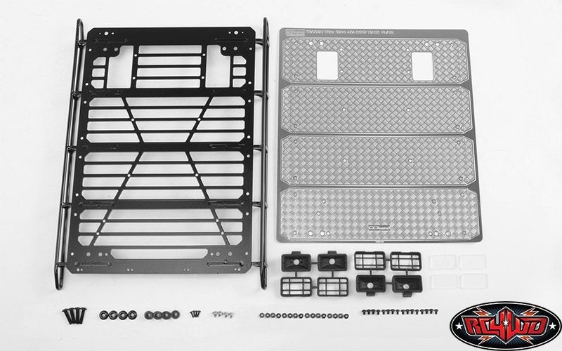 RC4WD Command Roof Rack w/ Diamond Plate & 4x Square Lights VVV-C1000