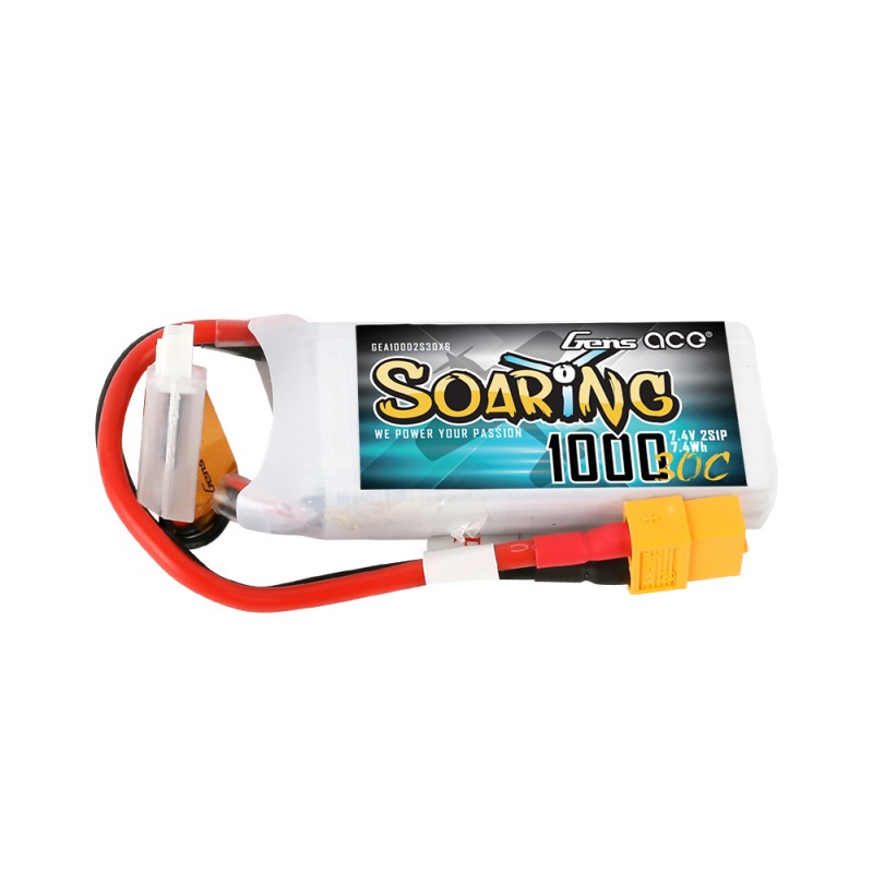 Gens ace Soaring LiPo 2S 7.4V-1000-30C (XT60) 69.5x54x11mm 63g GE1-1000S-2X6