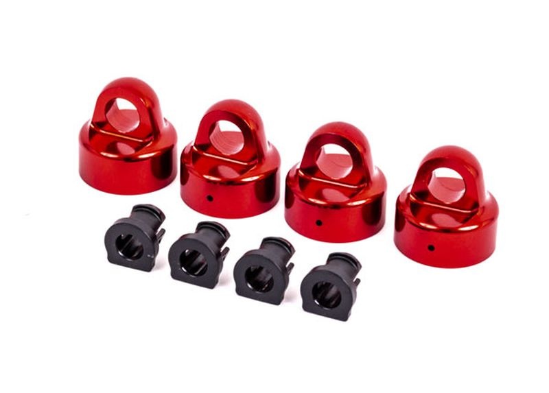 Traxxas GTX Dämpfer-Kappen Alu rot eloxiert + Spacer (je 4) für Sled 9664R