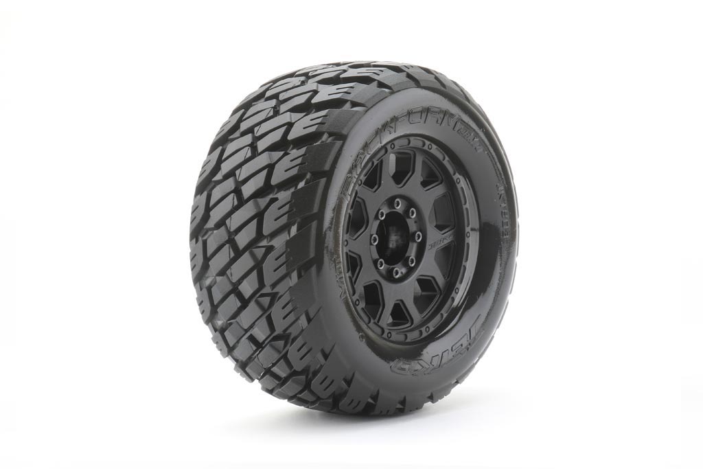 Jetko Extreme Tyre Monster Truck Rockform Belted on 3.8" 17mm Black Rims JK1803CB