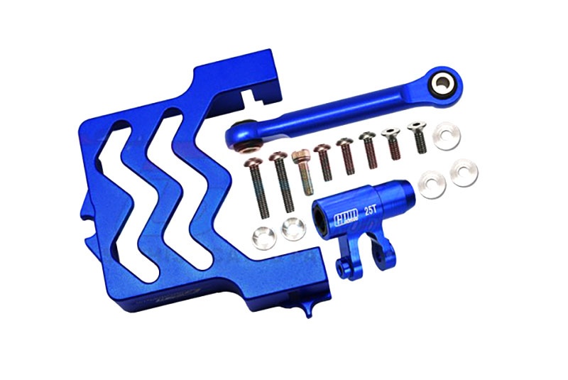 GPM Servo-Halter, Saver 25T & Lenkstange 6061-T6 Alu blau Traxxas XRT