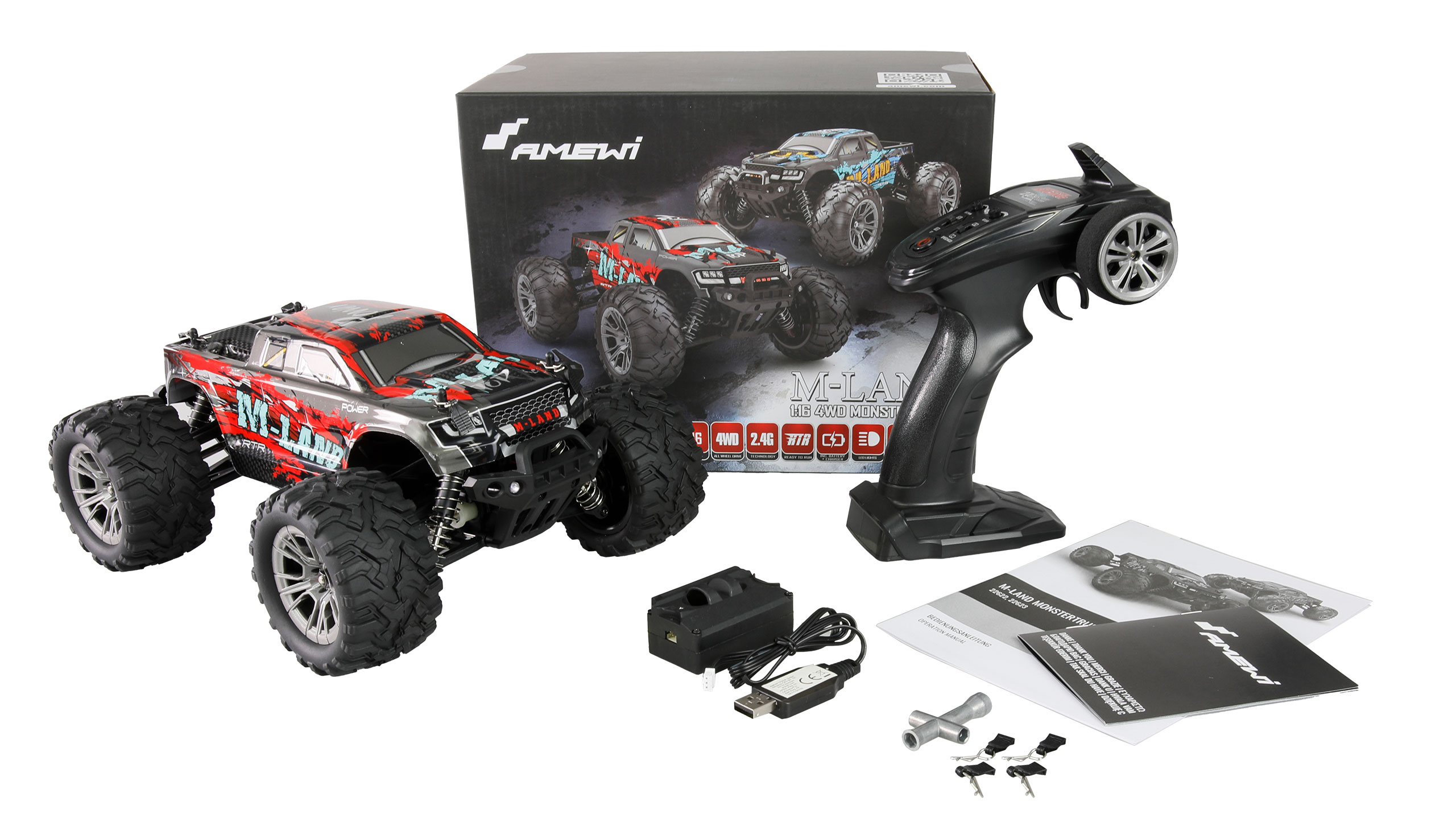 Amewi M-Land Monstertruck 48km/h 4WD 1:16 RTR rot 22622