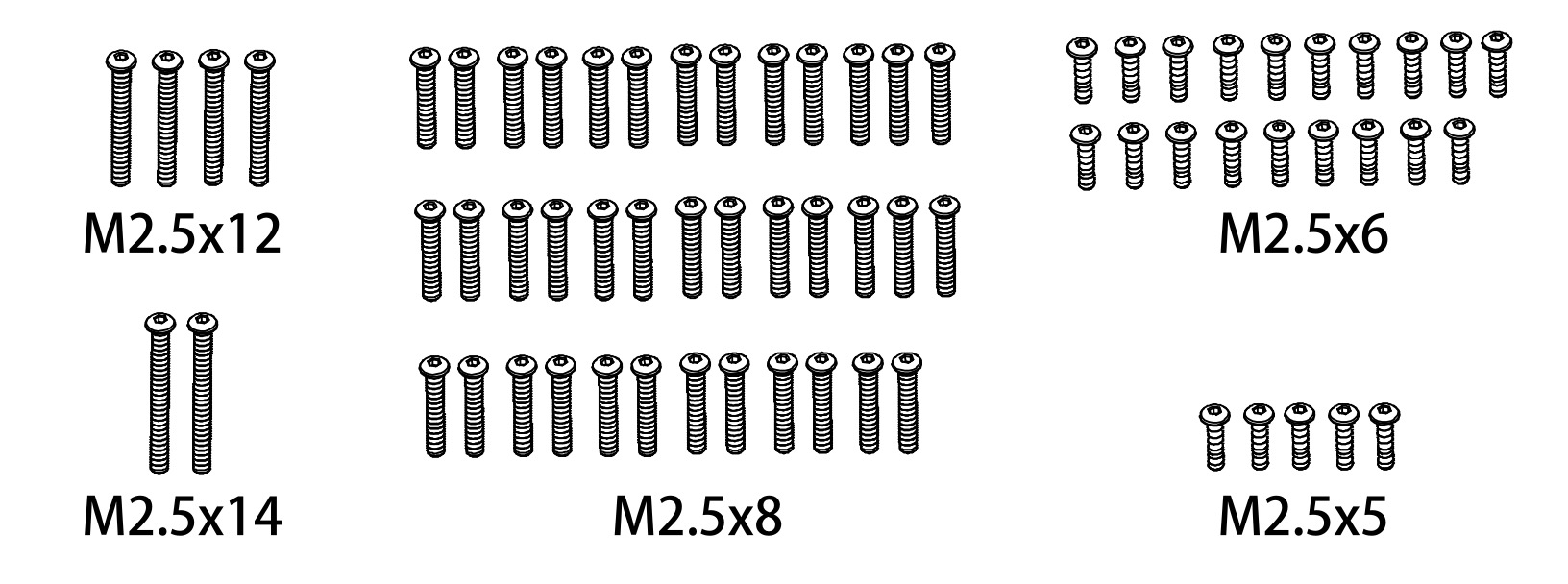 Absima Screw Set M2.5*5/M2.5*6/M2.5*8/M2.5*12/M2.5*14 1610166