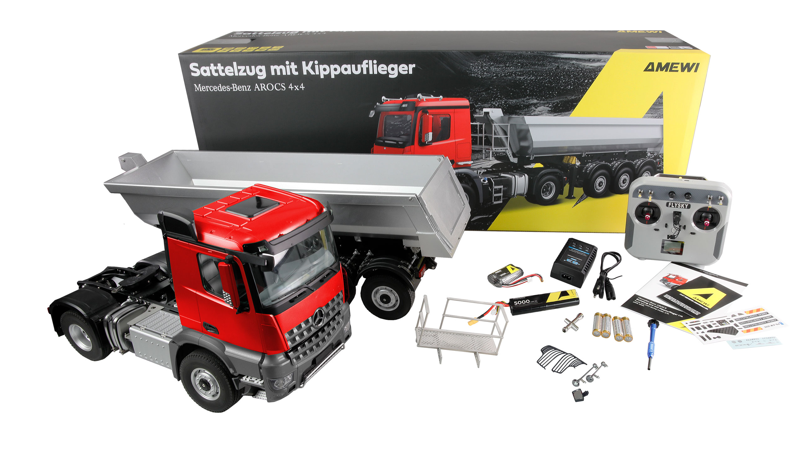 Amewi Mercedes-Benz Arocs Sattelzug mit Kippauflieger 4x4 1:14 RTR rot 22695