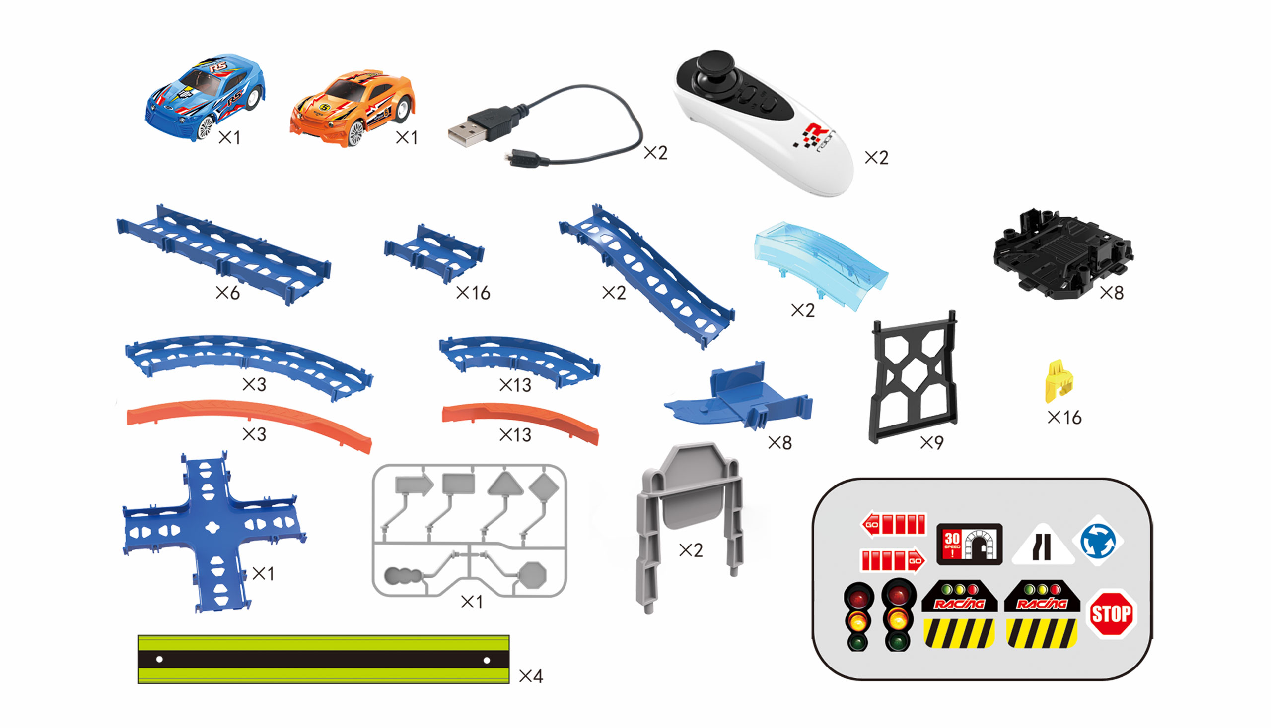 Amewi RC Magic Traxx Glow 113-teilig mit zwei Rennfahrzeugen 100674
