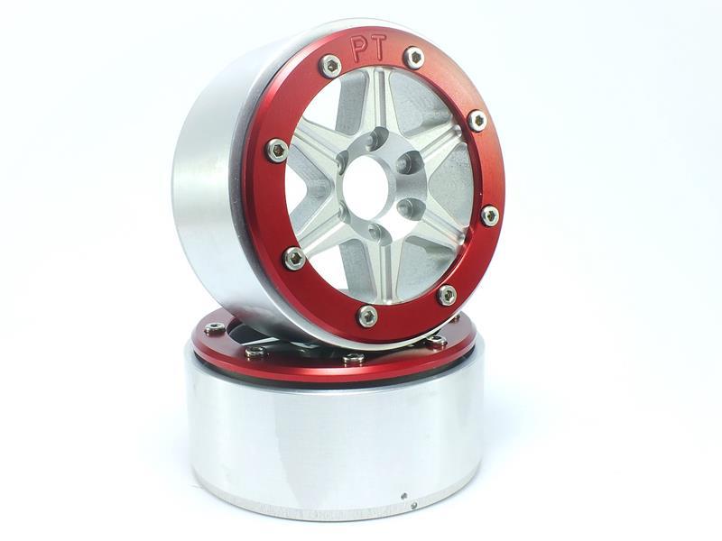 Metsafil Beadlock Wheels SIXSTAR silber/rot 1.9 (2 St.) ohne Radnabe MT5010SR