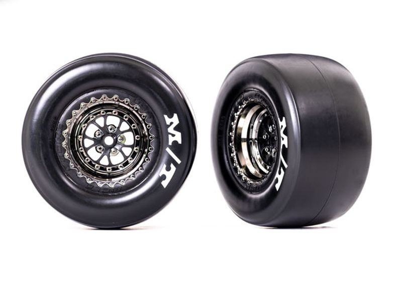 Traxxas Reifen auf Felge hi Weld chrome schwarz Mickey Thompson Drag 9476X
