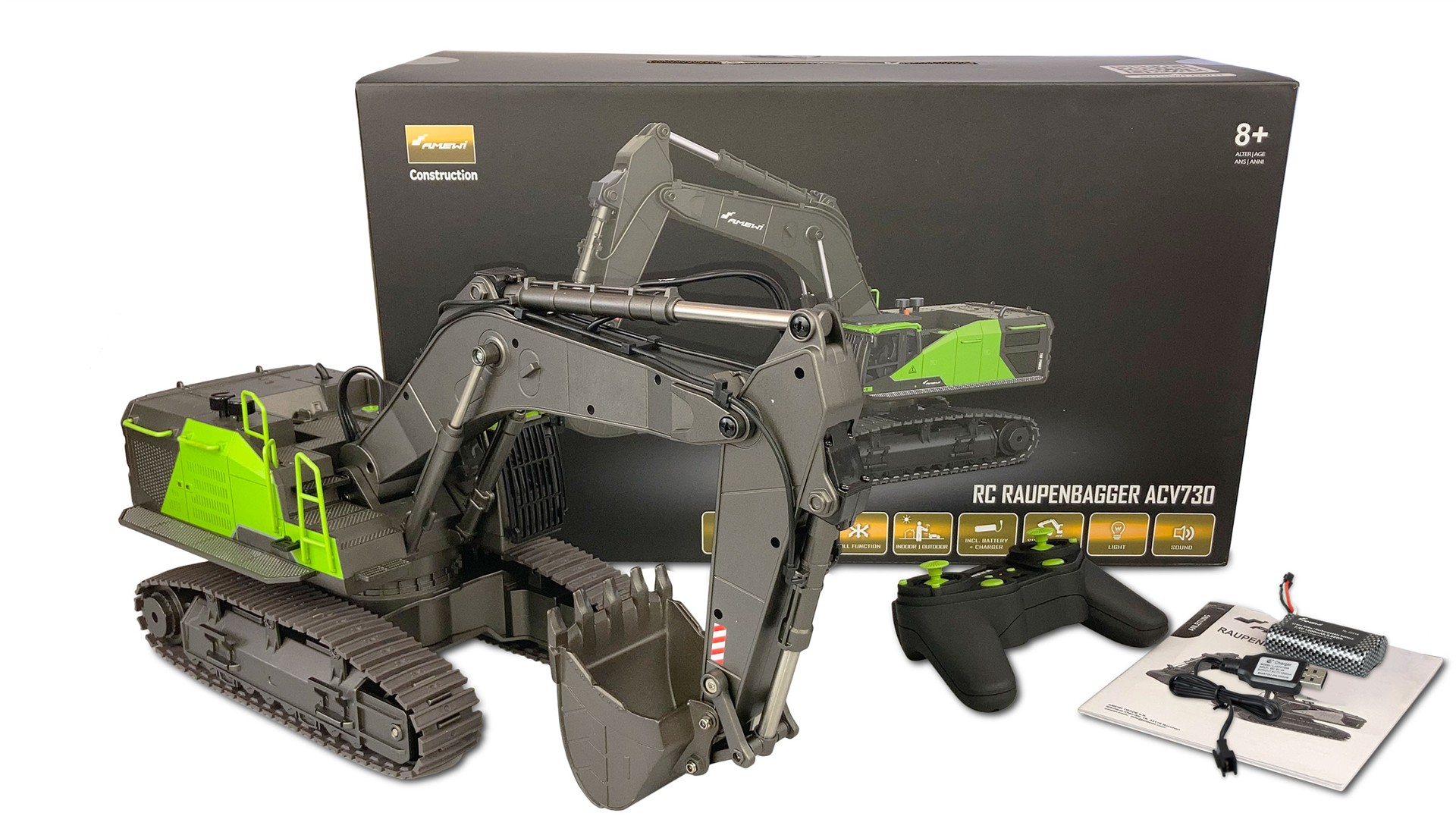 Amewi ACV730 V3 Raupenbagger 1:14 RTR grau-grün 22516