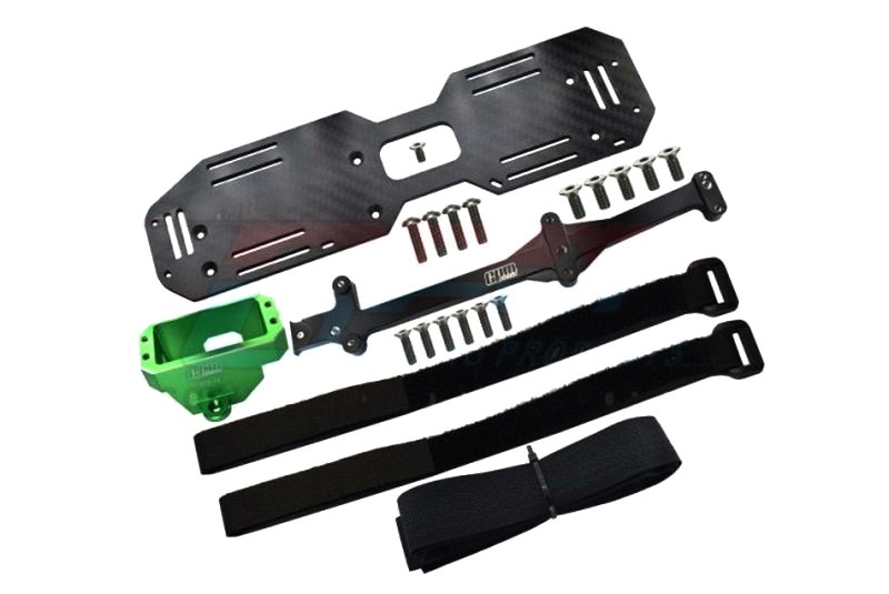 GPM Alu 7075-T6 SERVO MOUNT AND CARBON FIBER BATTERY COMPA Traxxas Sledge -22PC SET grün