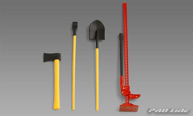 Proline Scale Accessory Assortment #2 for 1:10 Crawlers and Monster Truck - (High Lift Jack, Pry Bar, Shovel, Axe) 6045-00