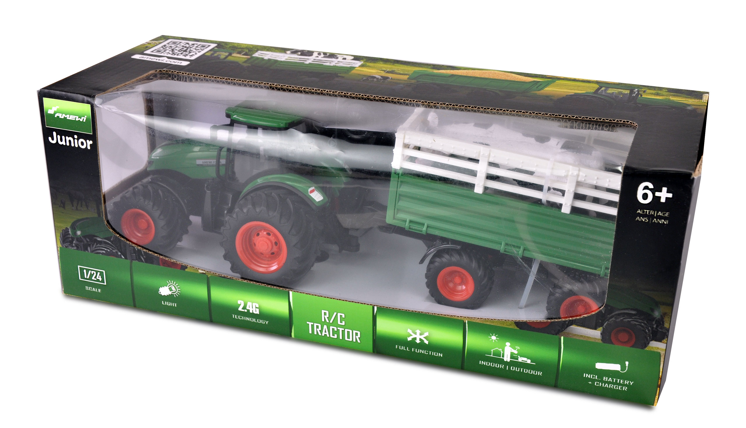 Amewi RC-Traktor mit Viehtransporter 1:24 RTR grün 22636