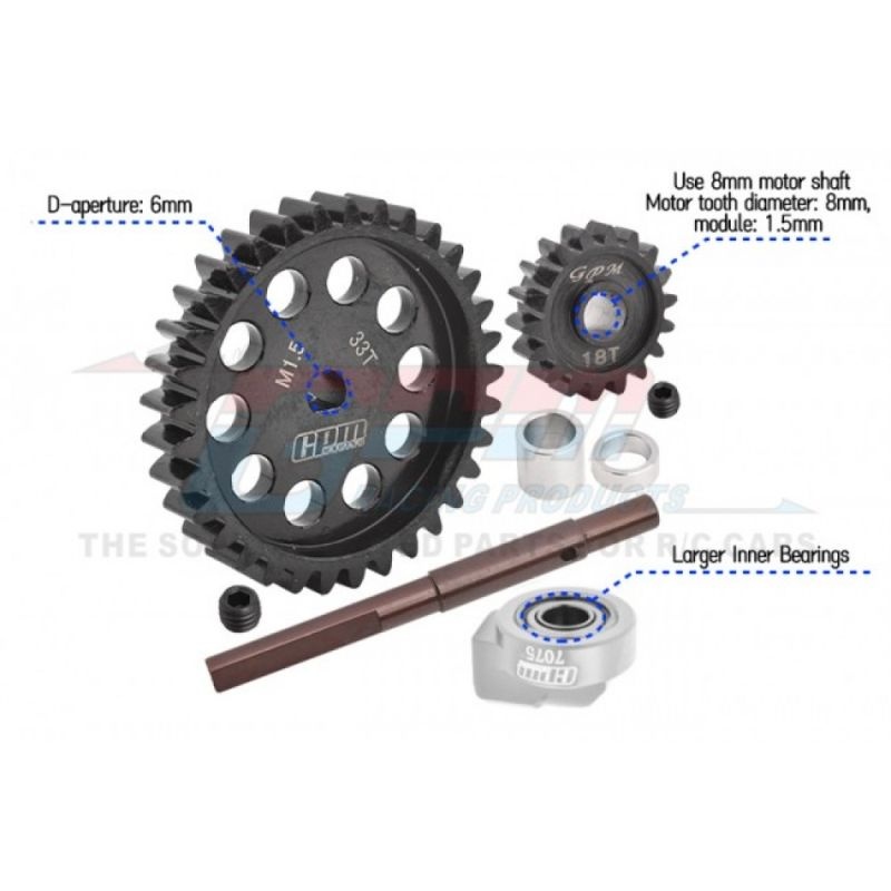 GPM Hauptzahnrad 40Cr Carbon-Stahl M1.5 33Z & Motorritzel 18Z TRX XRT, XMAXX TXM1833TSBK