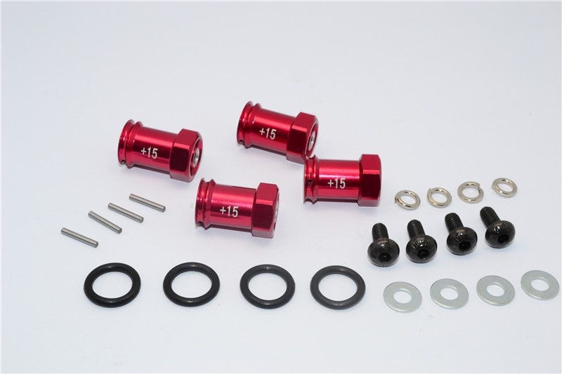GPM Alu Hex Adapter eloxiert +15mm rot Traxxas 1/16 E-Revo - Abbildung 1