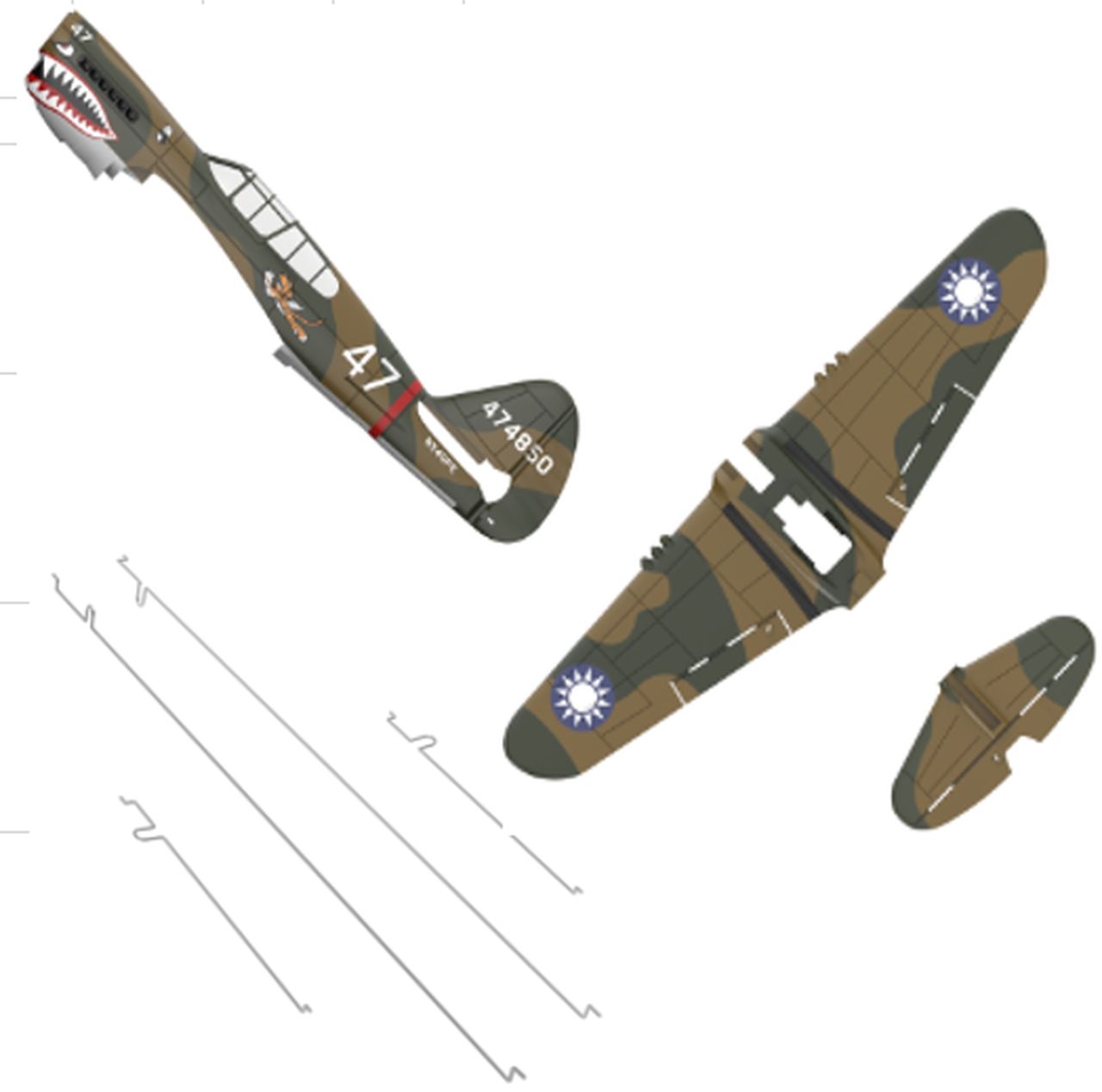 Modster Rumpf+Tragfläche+Höhenleitwerk+Anlenkungsdrähte MDX P-40 War MD11510