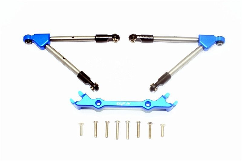 GPM Alum. Querlenker Verstärkung oben vorne blau für C-Hub Traxxas Rustler 4x4