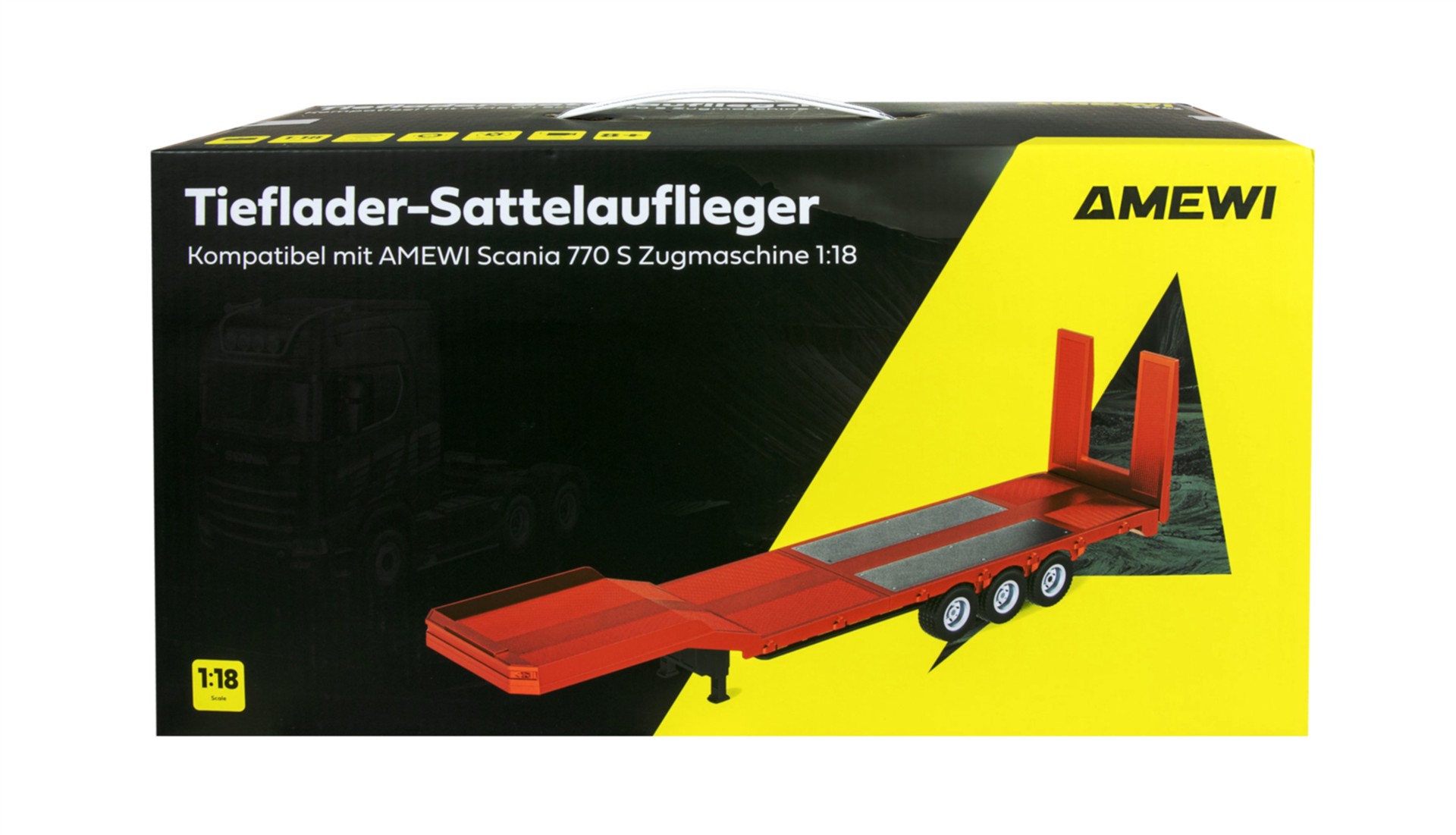 Amewi Tieflader-Sattelauflieger Dreiachser für Scania 1:18 rot 22742