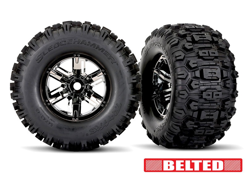 Traxxas Sledgehammer BELTED Reifen auf Felge schwarz-chrom (2) X-Maxx, XRT 7871X