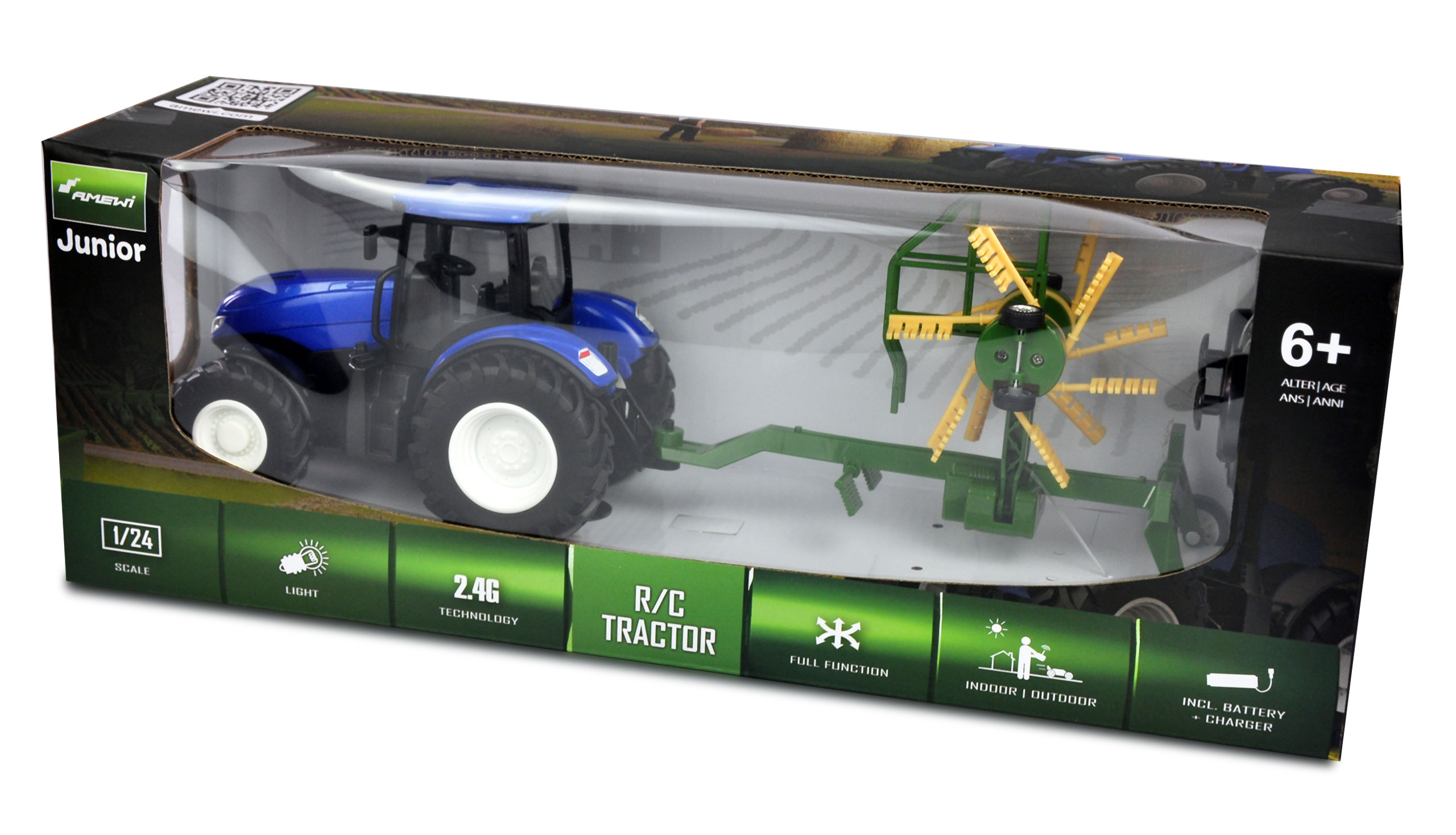 Amewi RC Traktor mit Kreiselschwader 1:24 RTR 22599