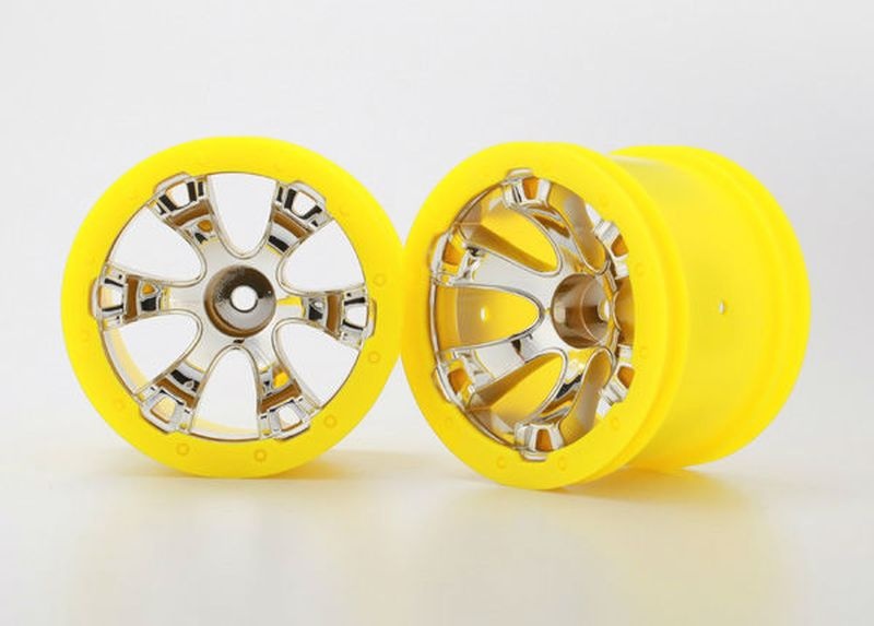 Traxxas Wheels, Geode 2.2 (chrome, yellow beadlock style) (12mm h TRX7275